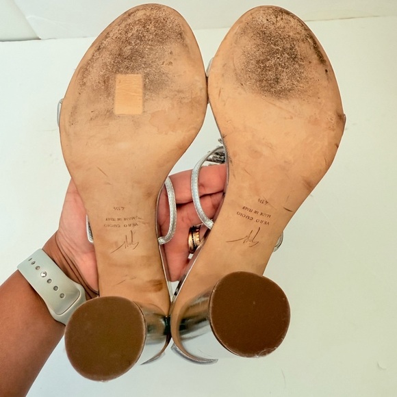 Giuseppe Zanotti Silver Leather Crystal embellished Fishbone Sandal Heels EU41.5 - Picture 7 of 12